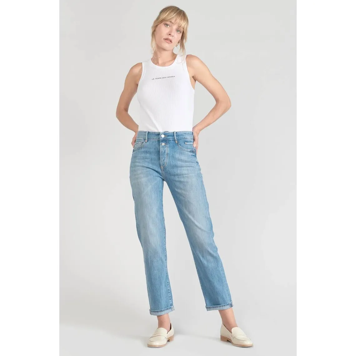 Jeans mom 400/18, 7/8ème bleu en coton Léa | 3 Suisses