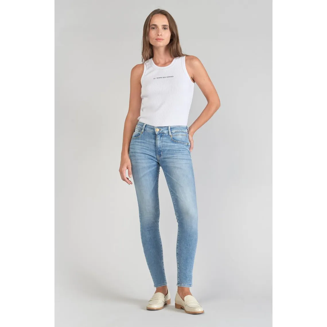 Jeans push-up slim taille haute PULP, 7/8ème bleu en coton Lana | 3 Suisses