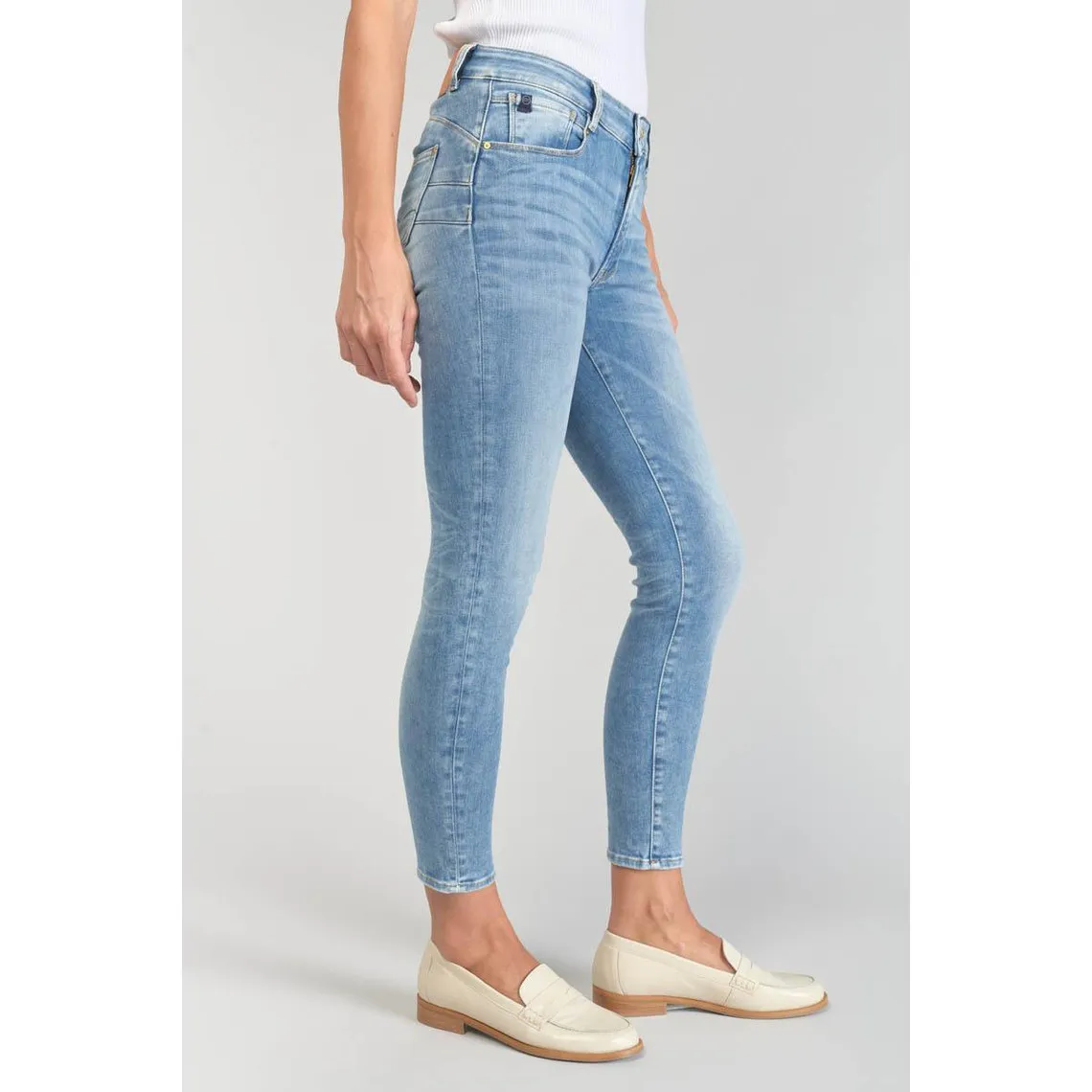 Jeans push-up slim taille haute PULP, 7/8ème bleu en coton Lana | 3 Suisses