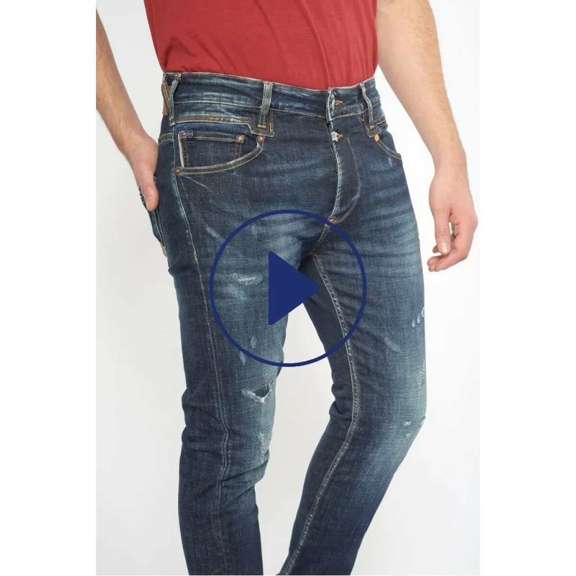 Jeans tapered 916, 7/8ème bleu en coton Myles | 3 Suisses