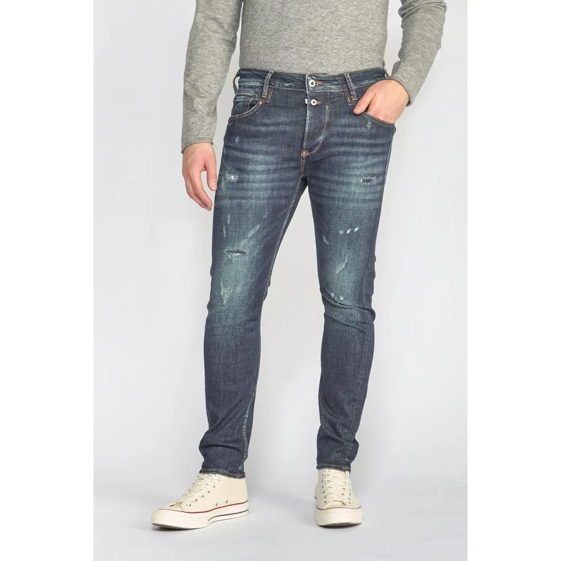 Jeans tapered 916, 7/8ème bleu en coton Myles | 3 Suisses