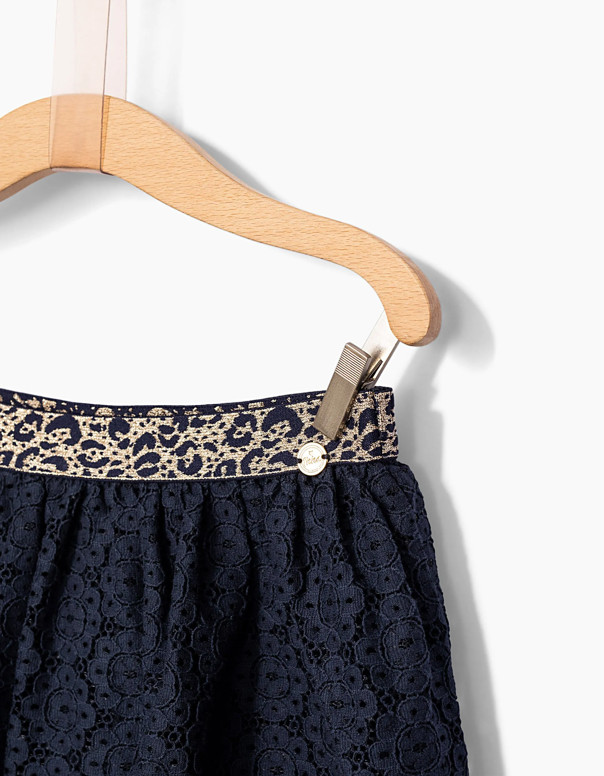 Jupe navy en dentelle ceinture léopard fille