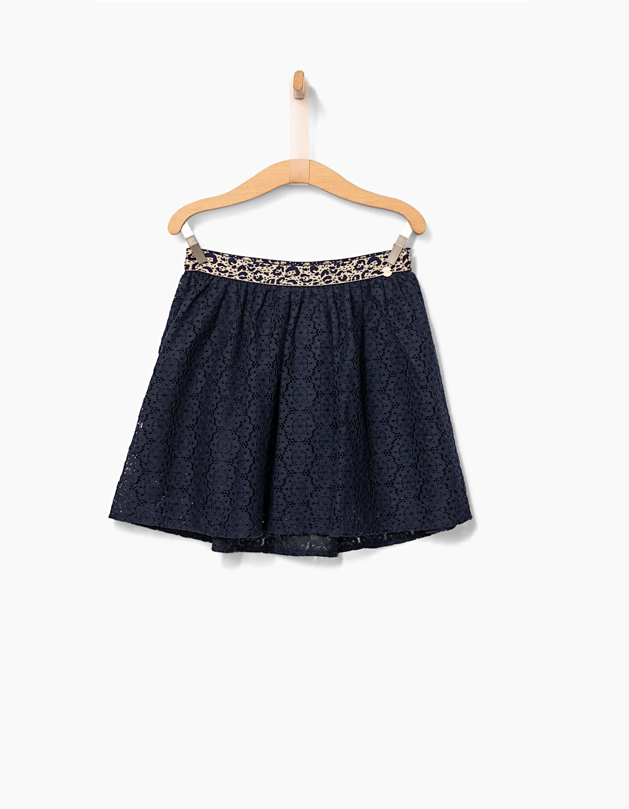 Jupe navy en dentelle ceinture léopard fille