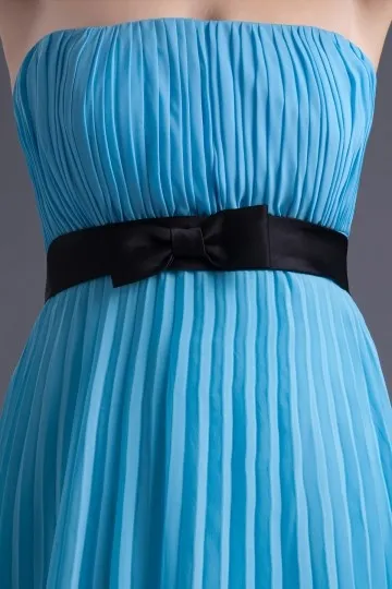 Mini robe bleu cortège mariage bustier plissé en mousseline