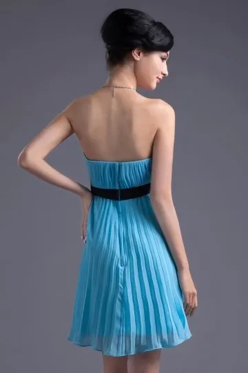 Mini robe bleu cortège mariage bustier plissé en mousseline