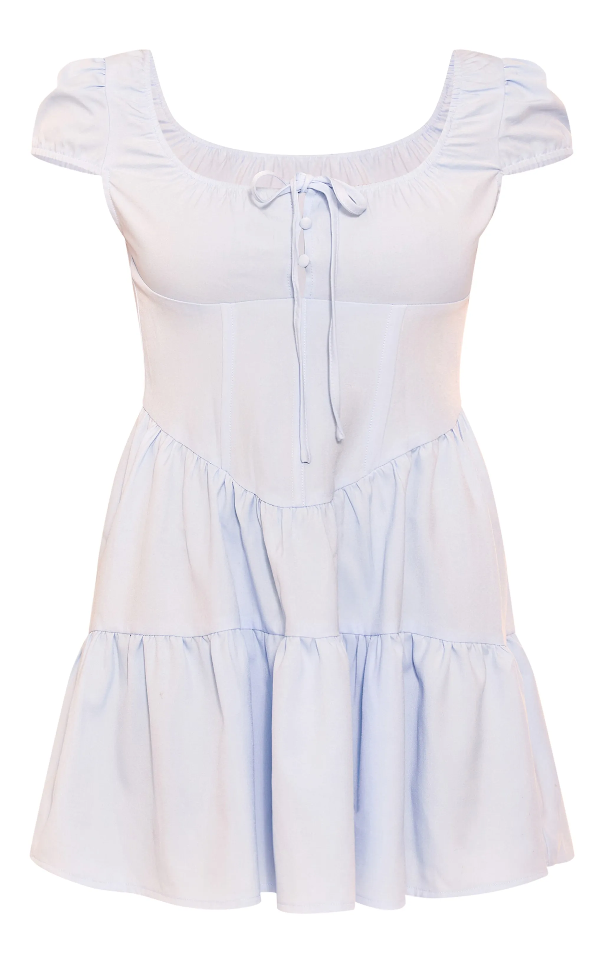 Mini robe corset bleu clair à volants et lacets