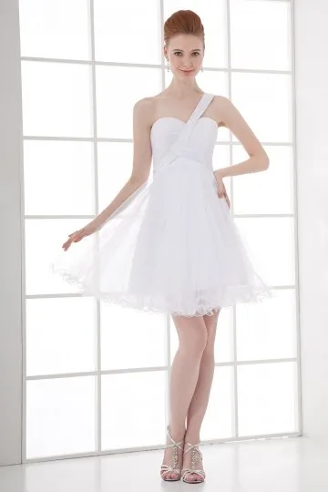 Mini robe de soirée blanche asymétrique en tulle