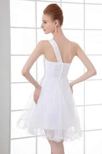 Mini robe de soirée blanche asymétrique en tulle