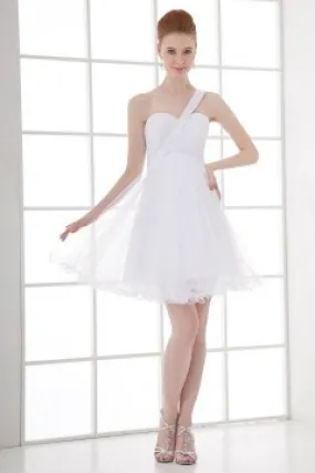 Mini robe de soirée blanche asymétrique en tulle