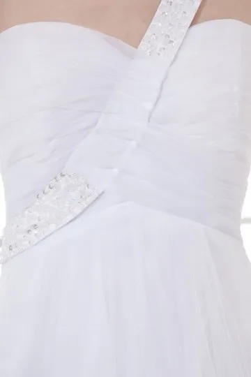 Mini robe de soirée blanche asymétrique en tulle