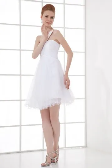 Mini robe de soirée blanche asymétrique en tulle