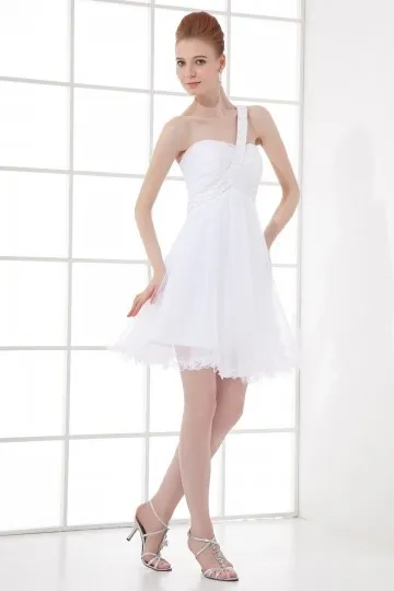 Mini robe de soirée blanche asymétrique en tulle