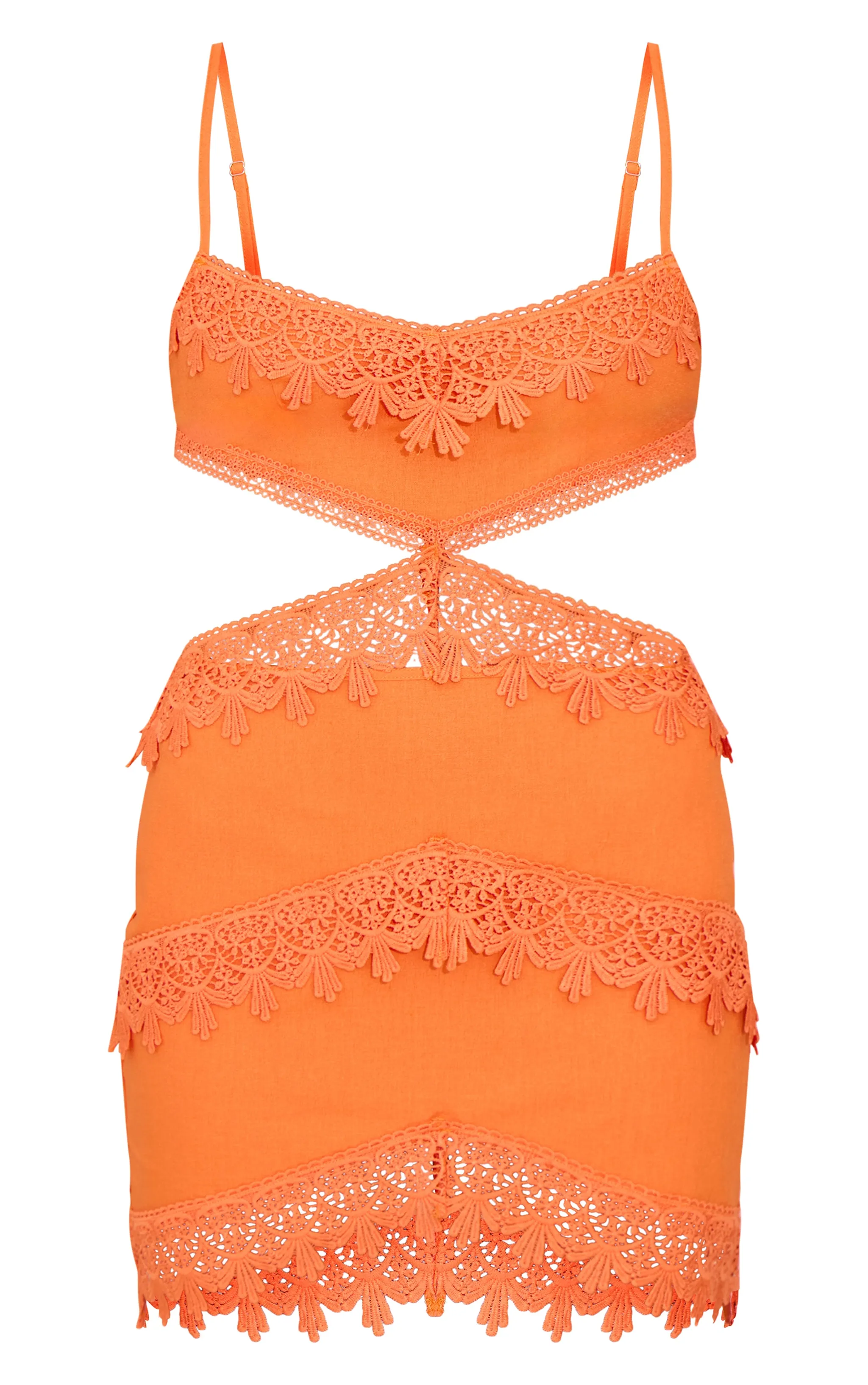 Mini robe effet dentelle orange à découpes