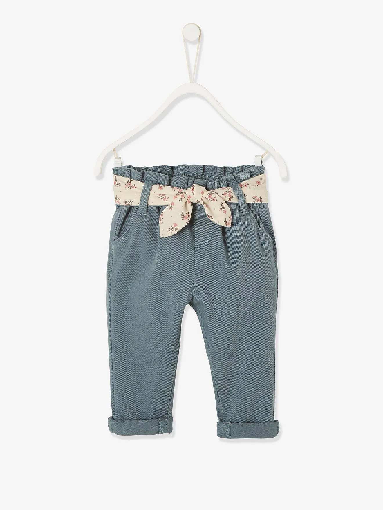 Pantalon avec ceinture en tissu bébé vieux rose - Vertbaudet