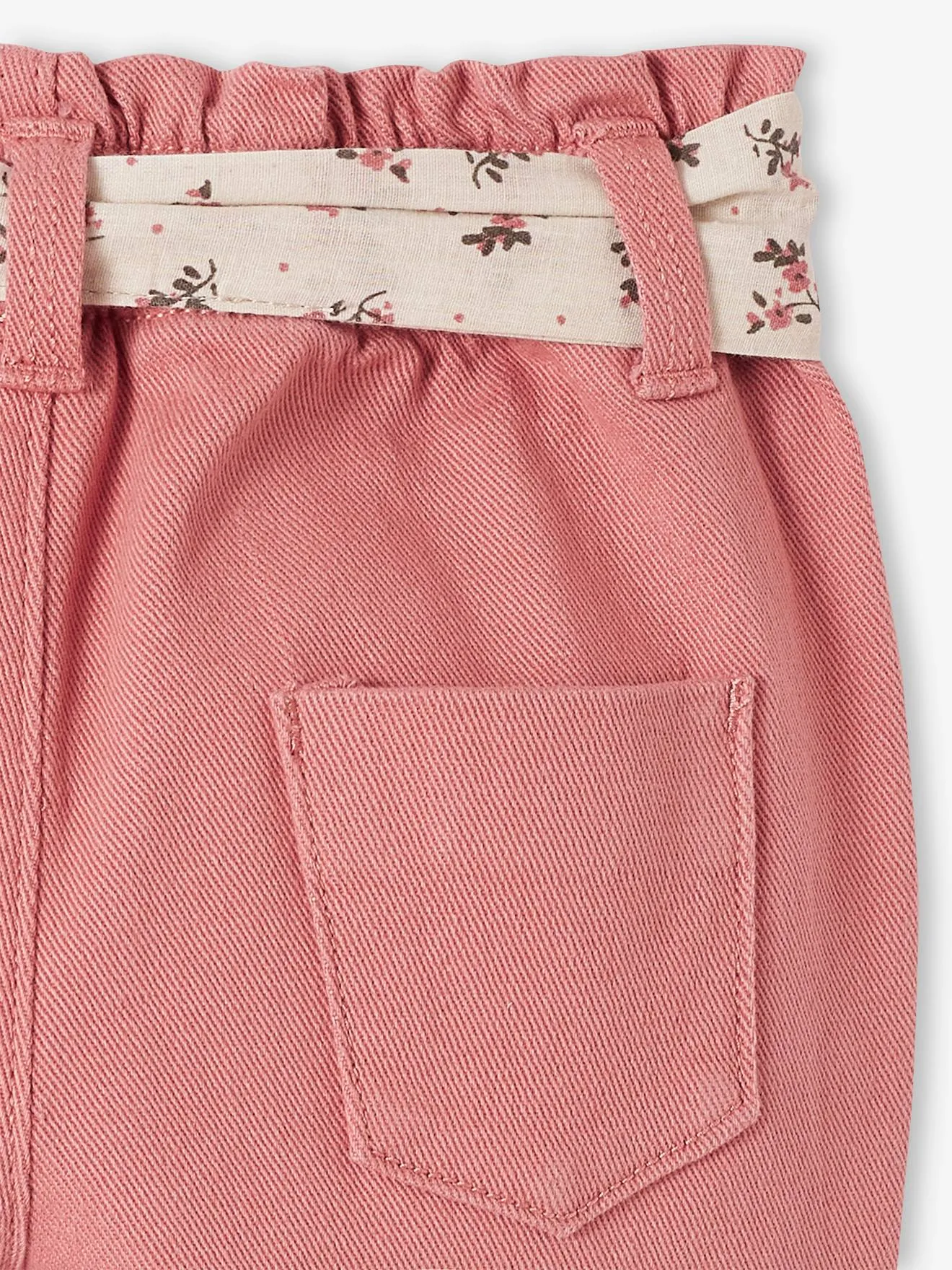 Pantalon avec ceinture en tissu bébé vieux rose - Vertbaudet