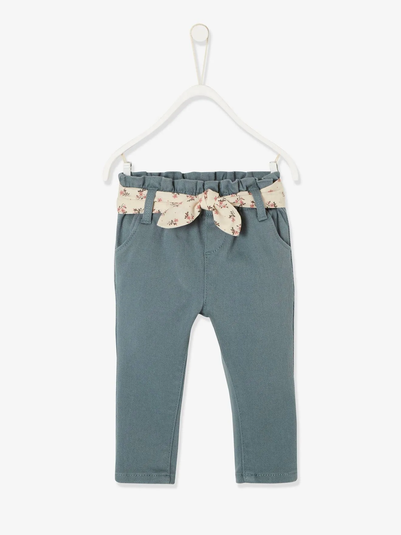 Pantalon avec ceinture en tissu bébé vieux rose - Vertbaudet