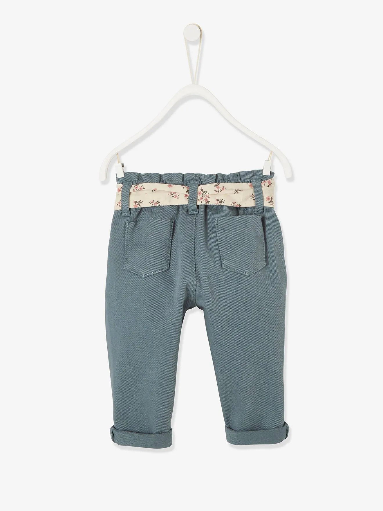 Pantalon avec ceinture en tissu bébé vieux rose - Vertbaudet