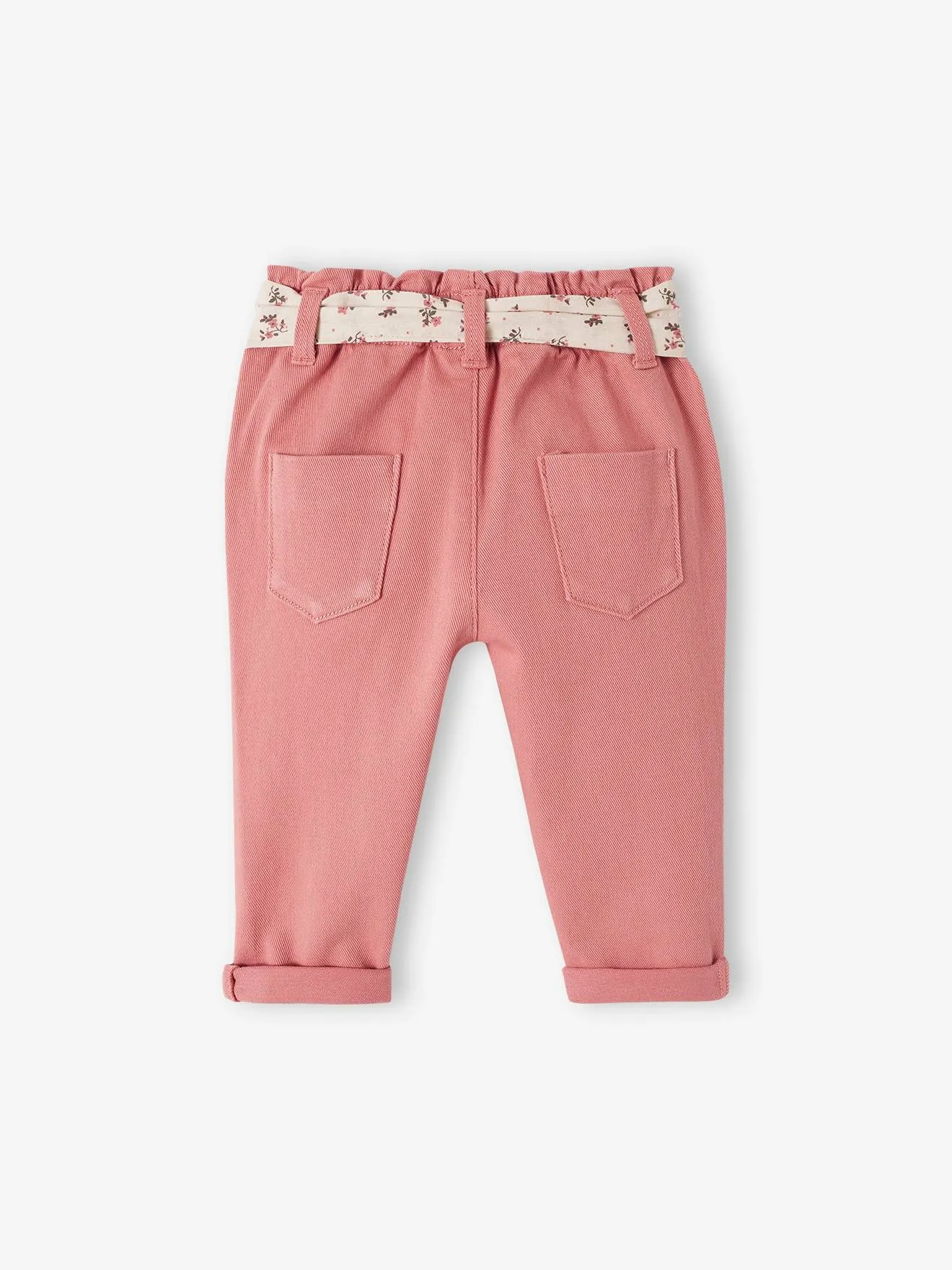 Pantalon avec ceinture en tissu bébé vieux rose - Vertbaudet