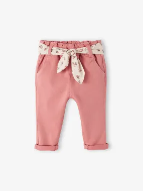 Pantalon avec ceinture en tissu bébé vieux rose - Vertbaudet