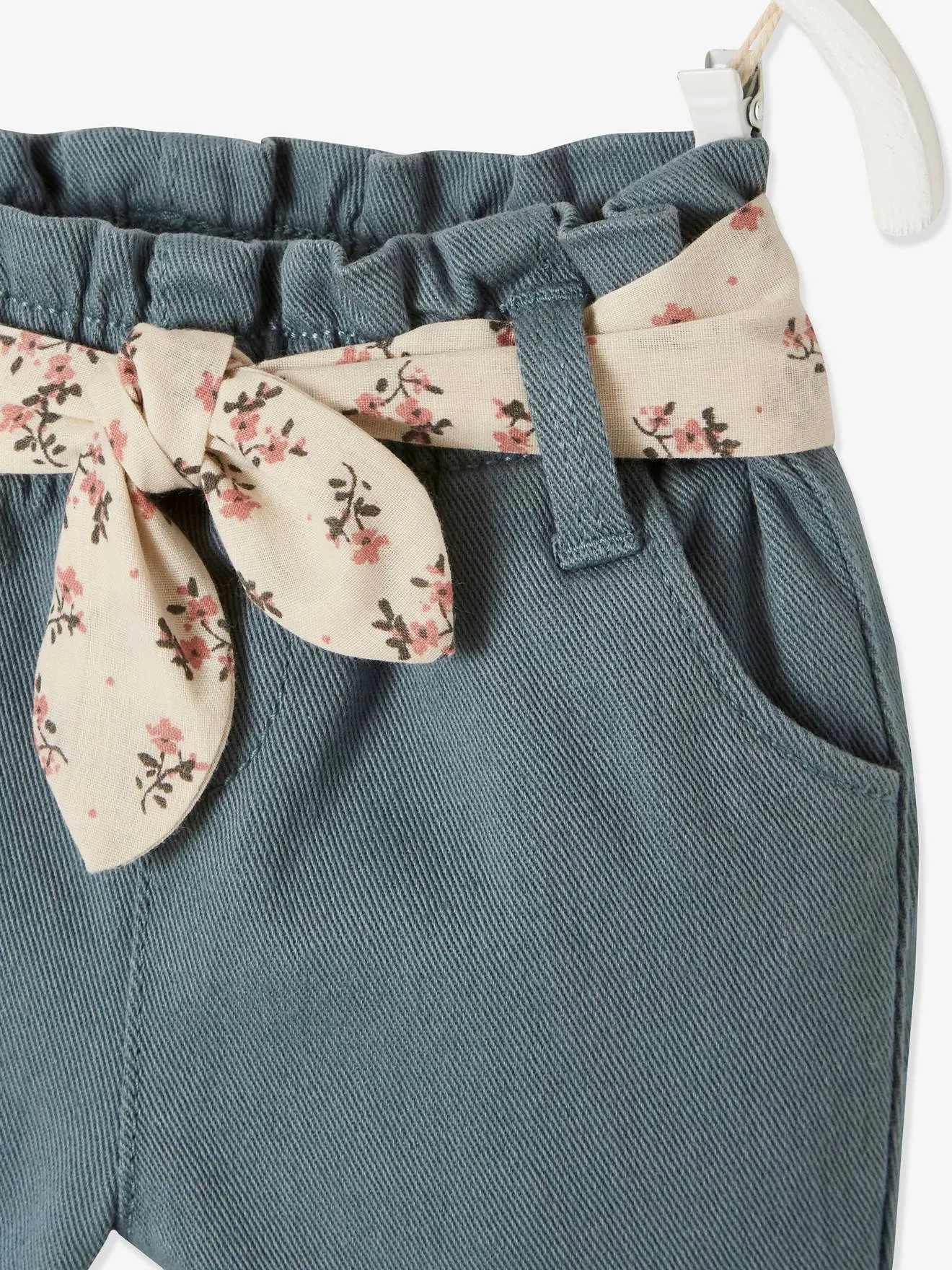 Pantalon avec ceinture en tissu bébé vieux rose - Vertbaudet