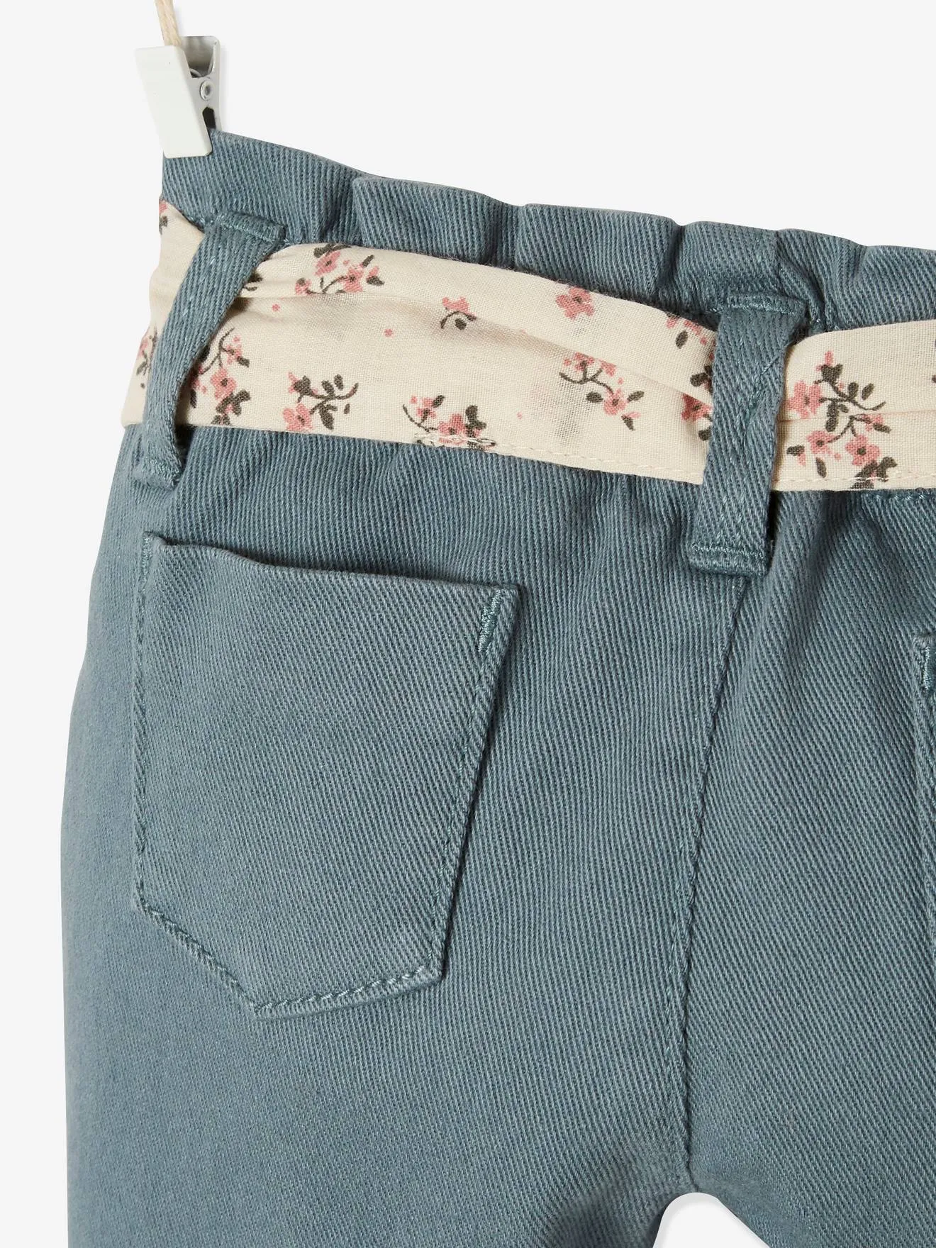 Pantalon avec ceinture en tissu bébé vieux rose - Vertbaudet