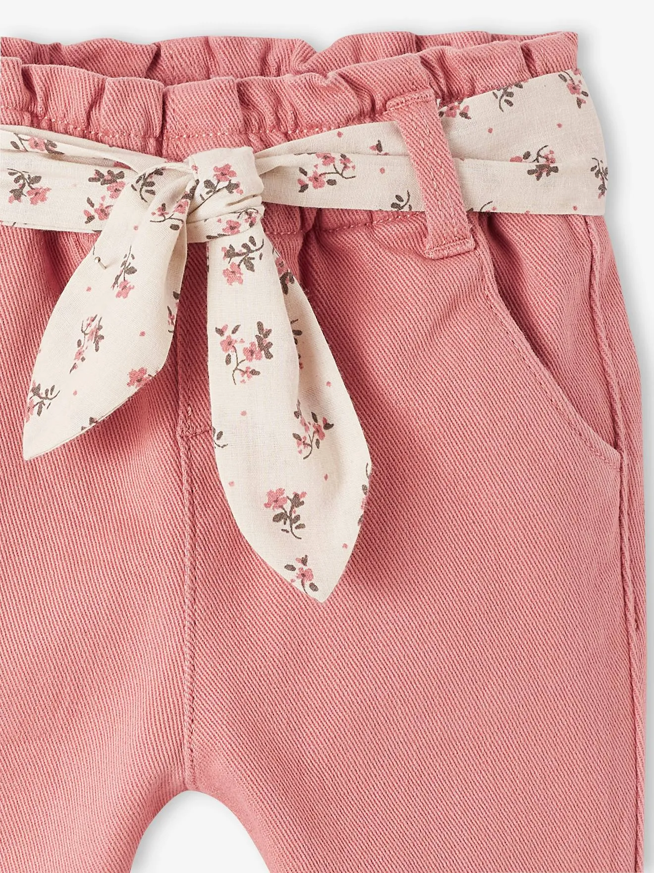 Pantalon avec ceinture en tissu bébé vieux rose - Vertbaudet