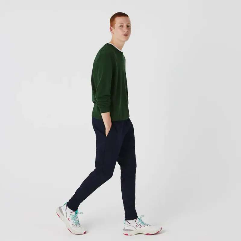 PANTALON DE SURVÊTEMENT HOMME LACOSTE EN MOLLETON DE COTON BIOLOGIQUE BLEU MARINE