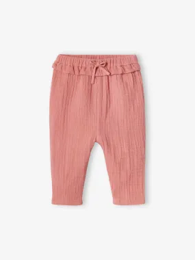 Pantalon en gaze de coton bébé vieux rose - Vertbaudet