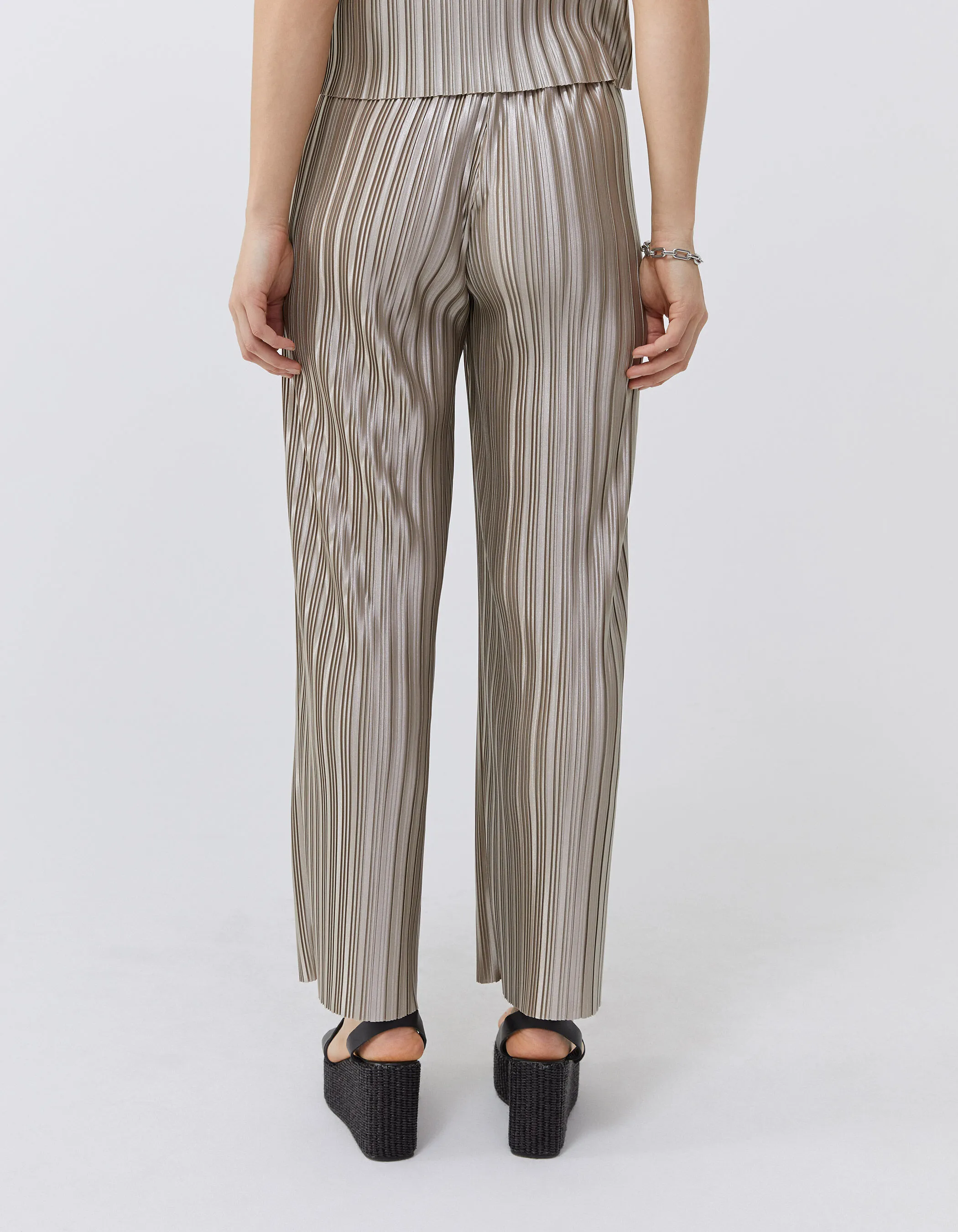 Pantalon large doré plissé Femme