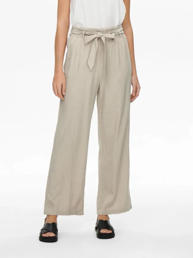 Pantalon large en lin say beige femme - Jacqueline De Yong | wimod