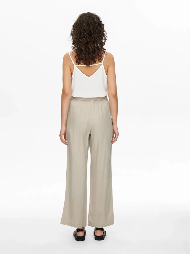 Pantalon large en lin say beige femme - Jacqueline De Yong | wimod