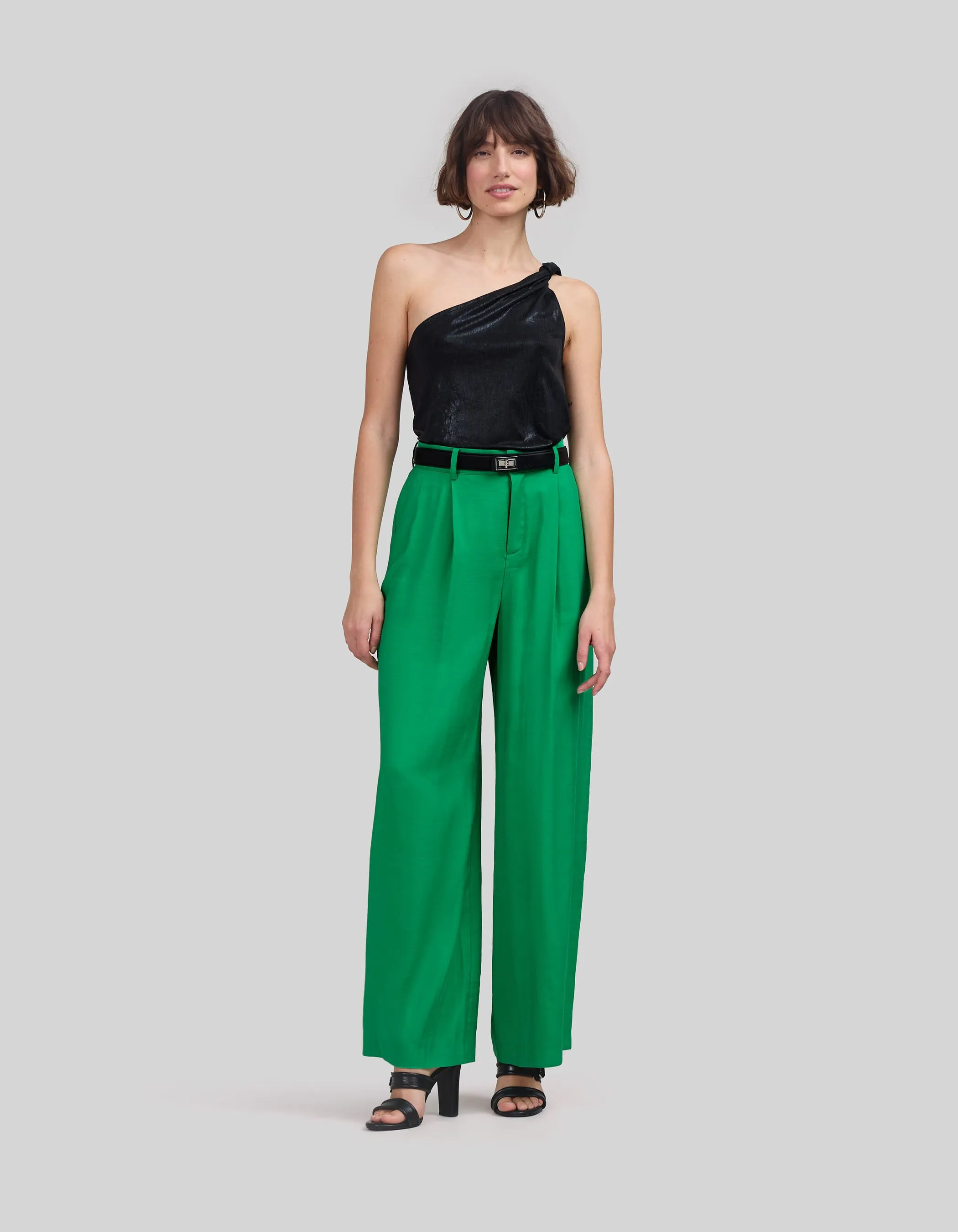 Pantalon large vert satiné Femme