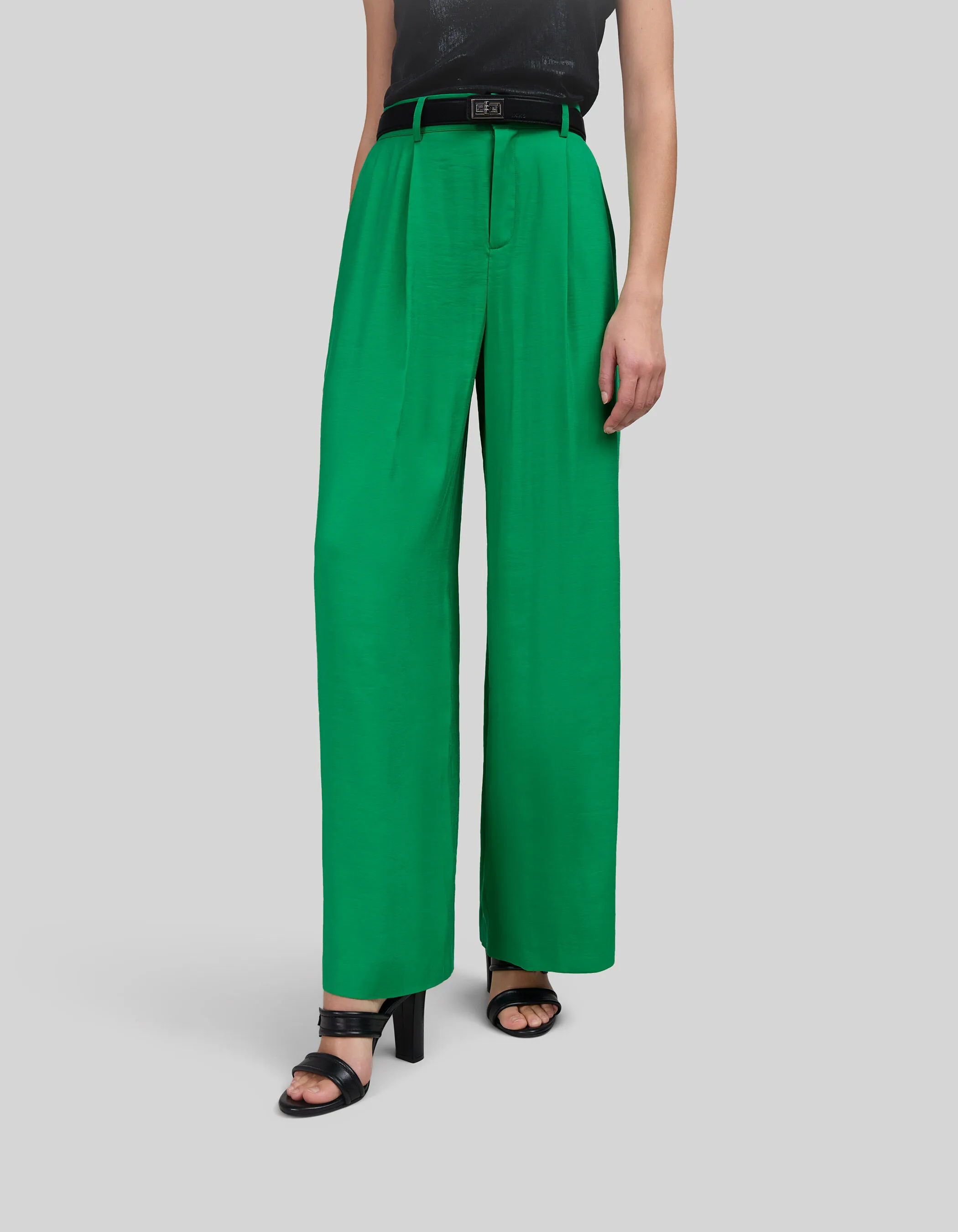 Pantalon large vert satiné Femme