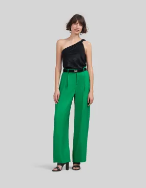 Pantalon large vert satiné Femme