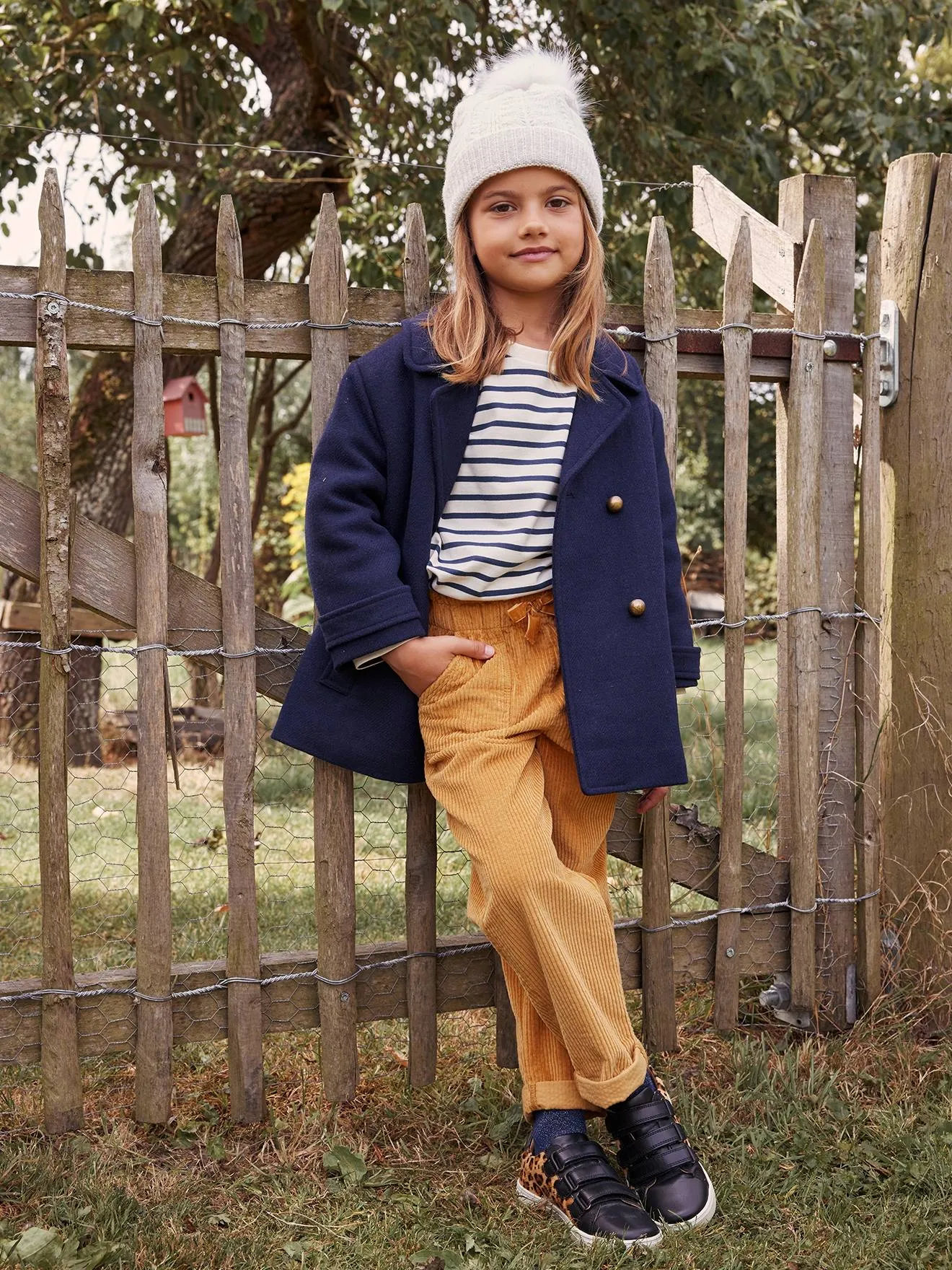 Pantalon paperbag en velours côtelé fille bleu nuit - Vertbaudet