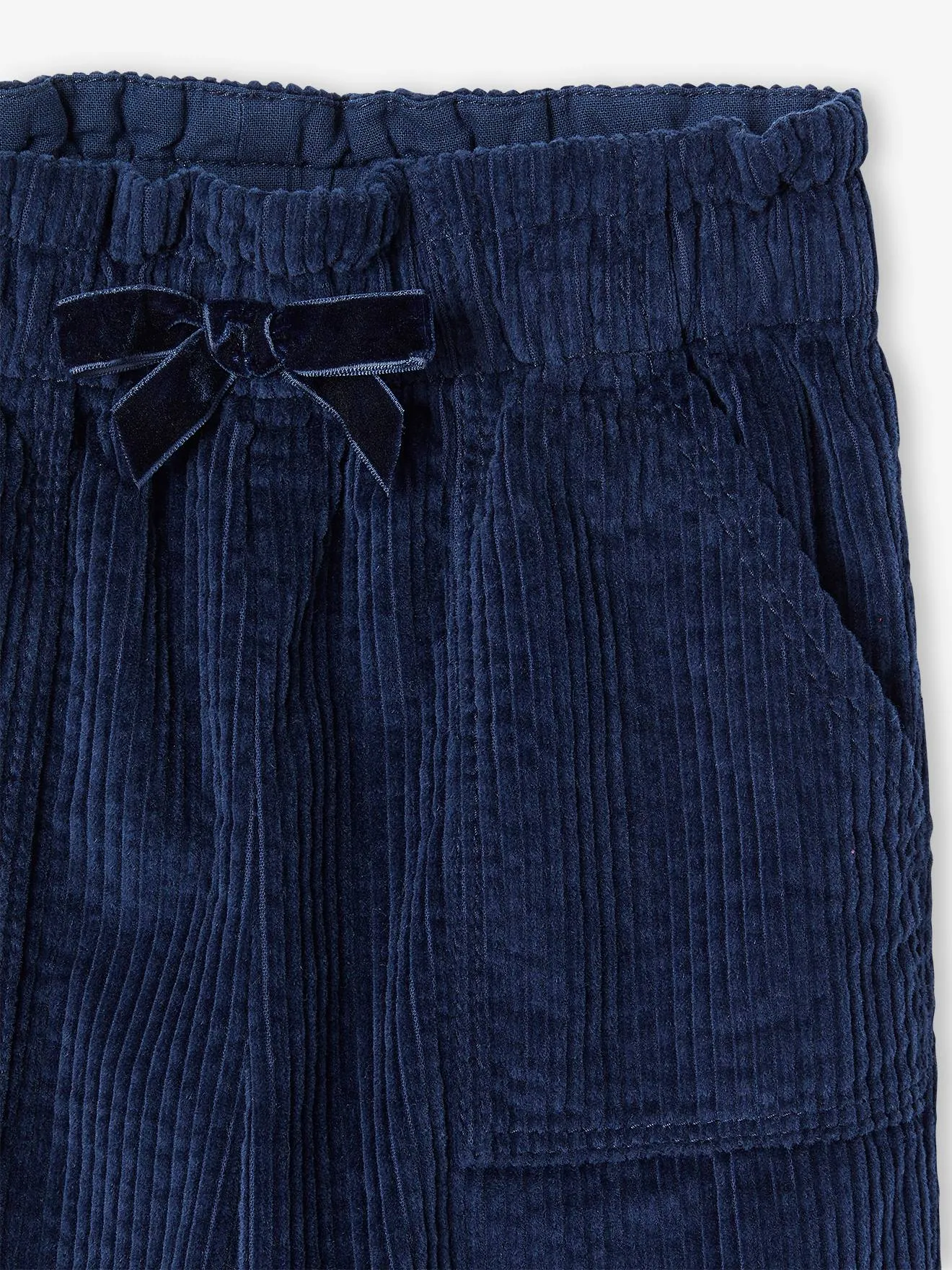 Pantalon paperbag en velours côtelé fille bleu nuit - Vertbaudet