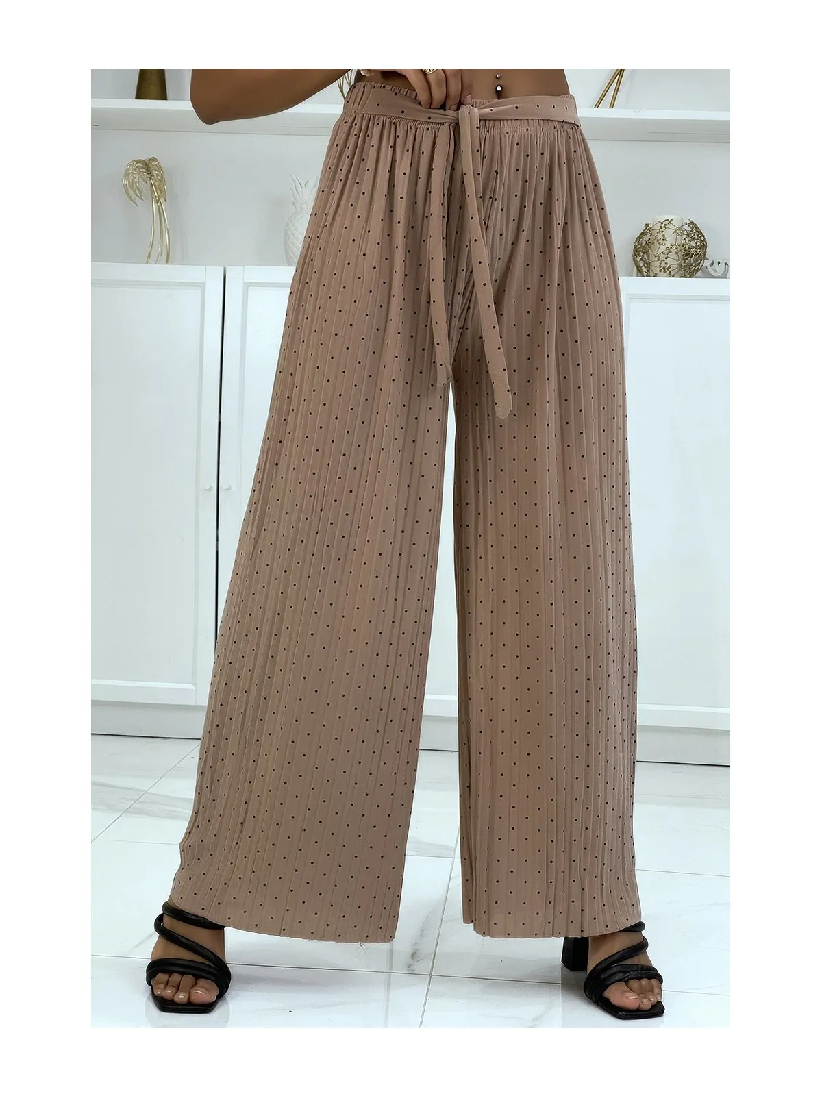 Pantalon plissé fluide taupe à poids