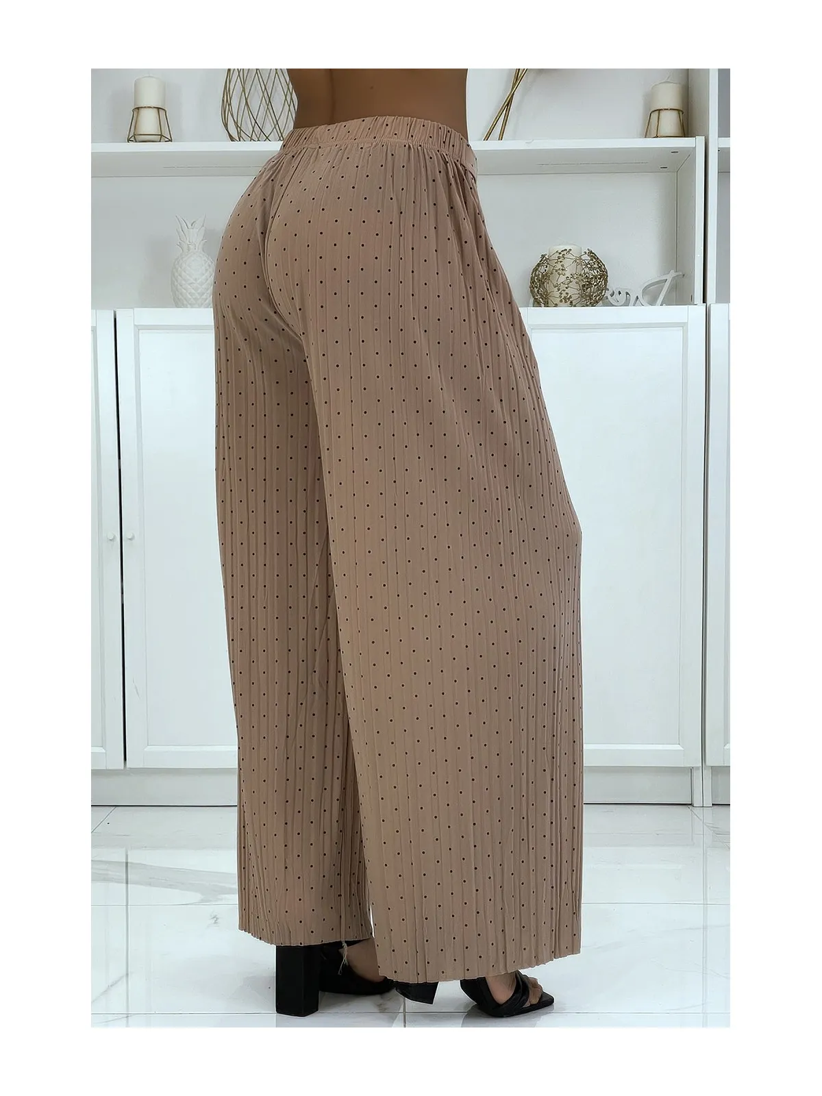 Pantalon plissé fluide taupe à poids