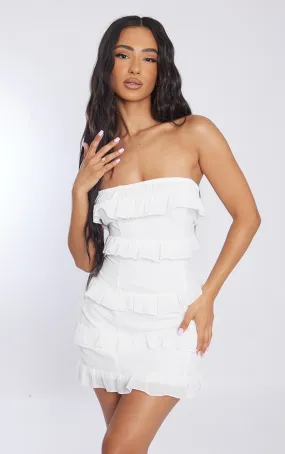 Petite Mini robe bustier blanche volantée