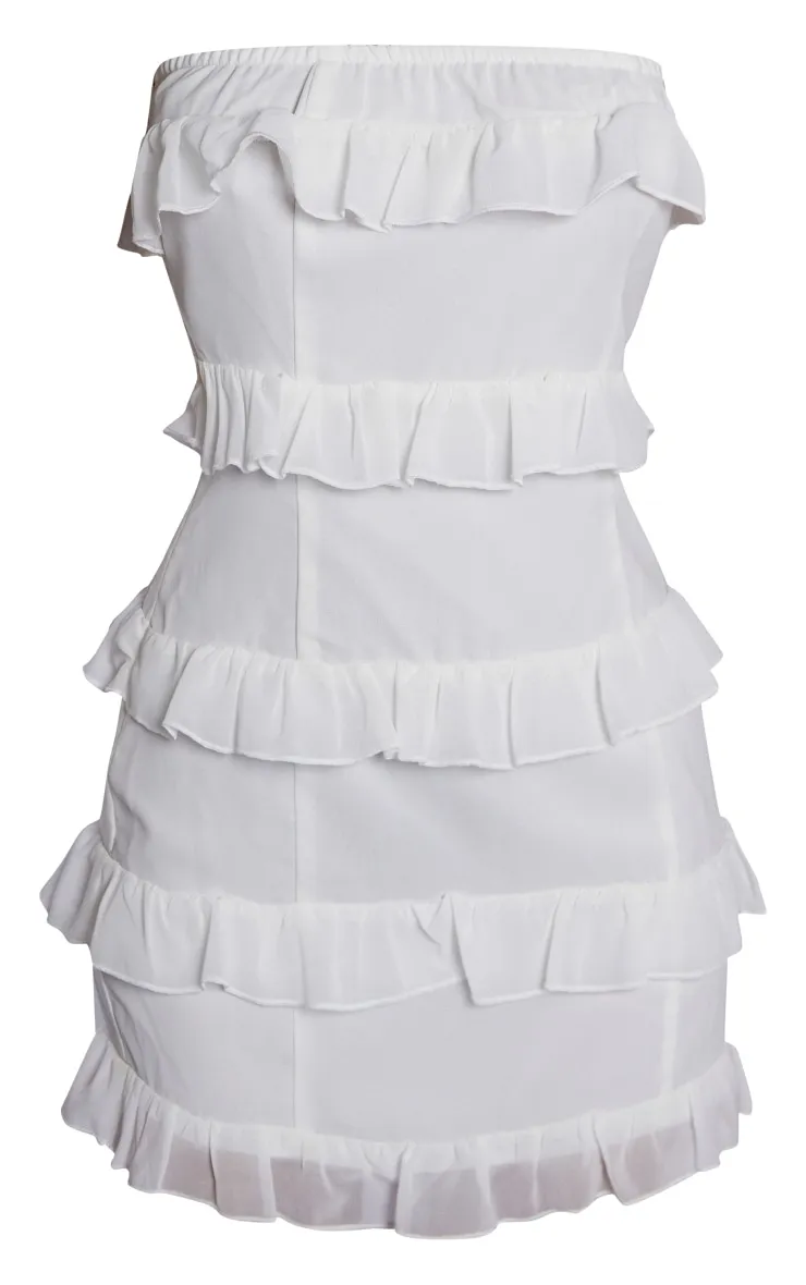 Petite Mini robe bustier blanche volantée