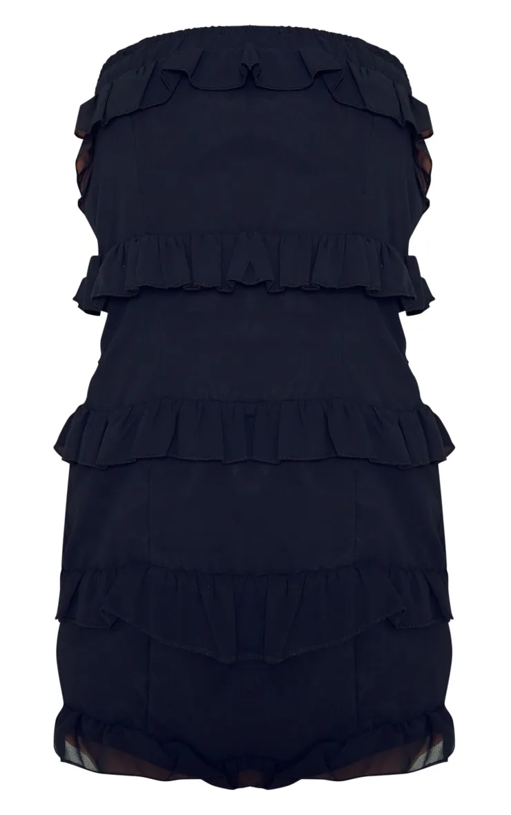 Petite Mini robe bustier noire volantée