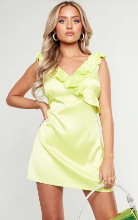 Petite Mini robe satinée jaune citron volantée