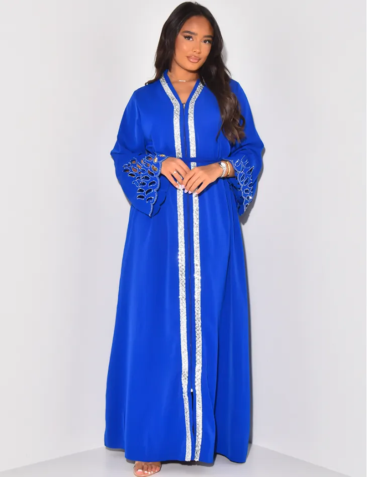 Robe abaya ajouré aux manches à strass / 59629 - JEANS INDUSTRY