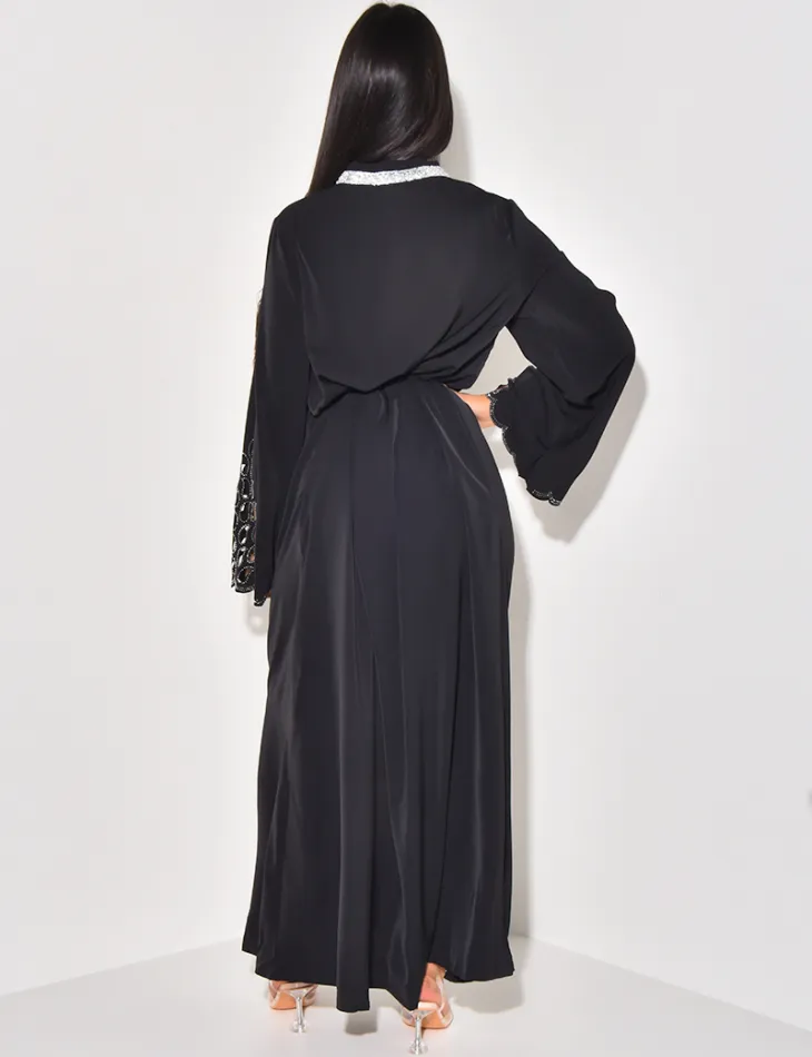 Robe abaya ajouré aux manches à strass / 59629 - JEANS INDUSTRY