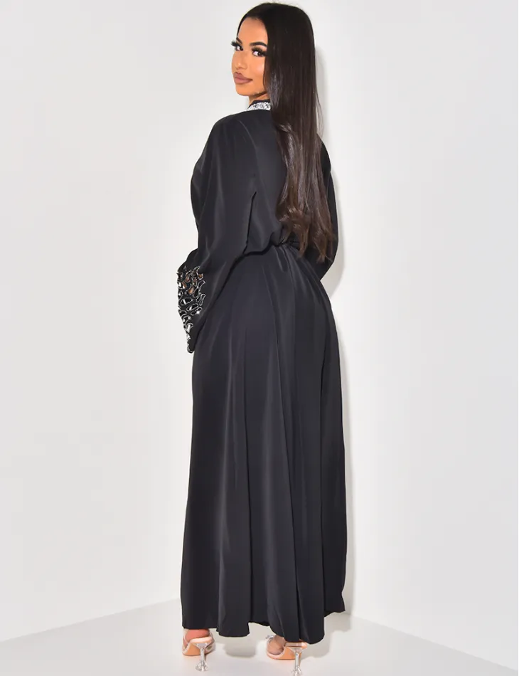 Robe abaya ajouré aux manches à strass / 59629 - JEANS INDUSTRY