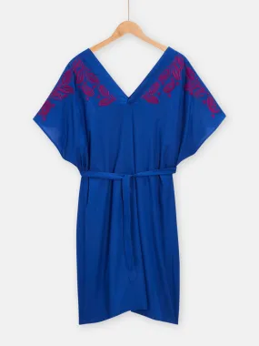 Robe bleu à broderies fleuries pour femme