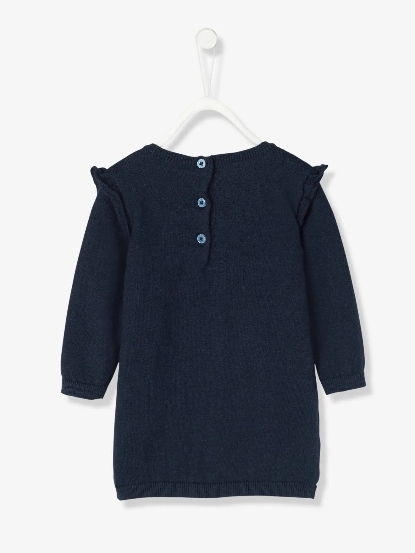 Robe bébé en tricot brodé chien bleu foncé - Vertbaudet