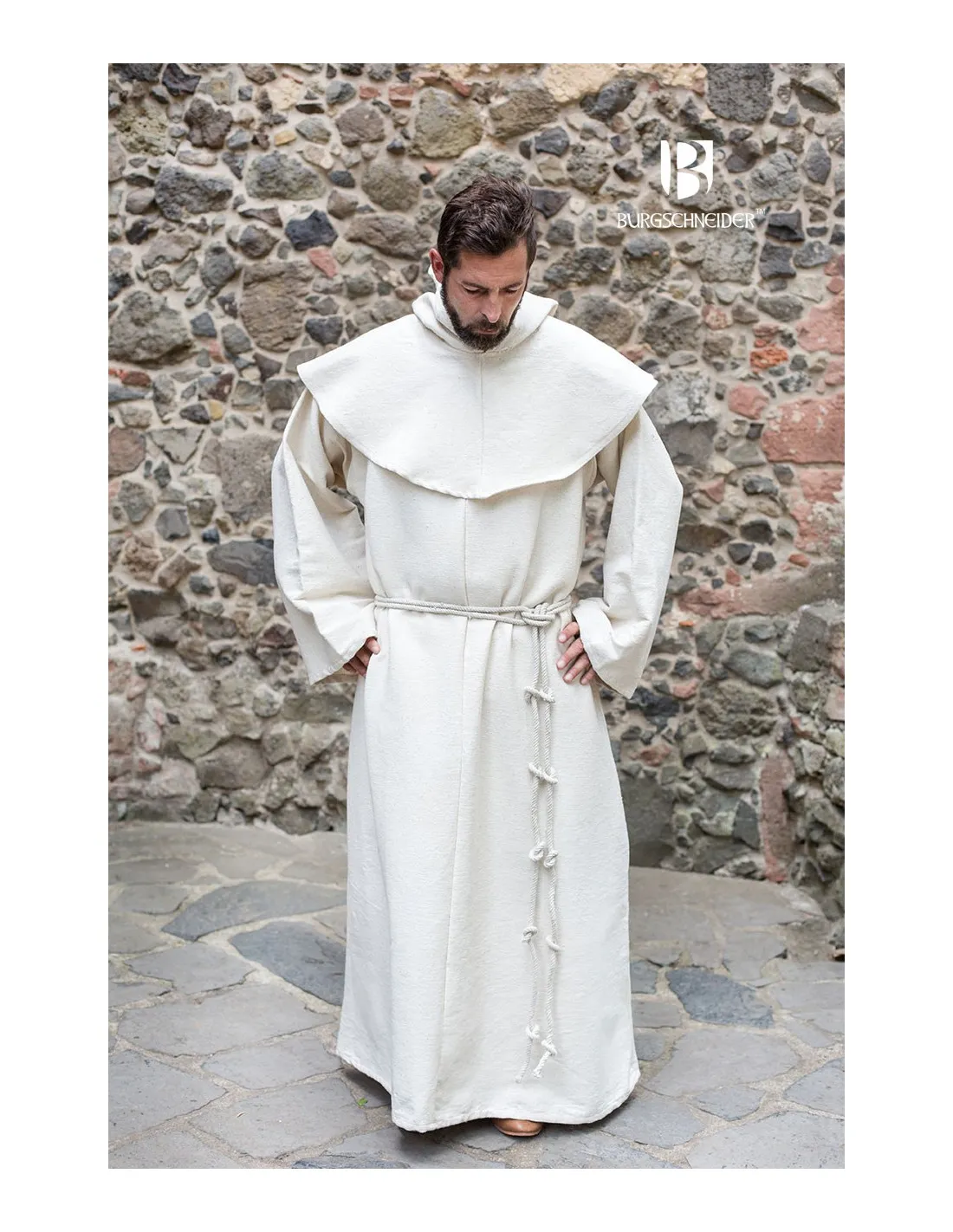 Robe de moine médiéval Benediktus, blanc ⚔️ Boutique Épées