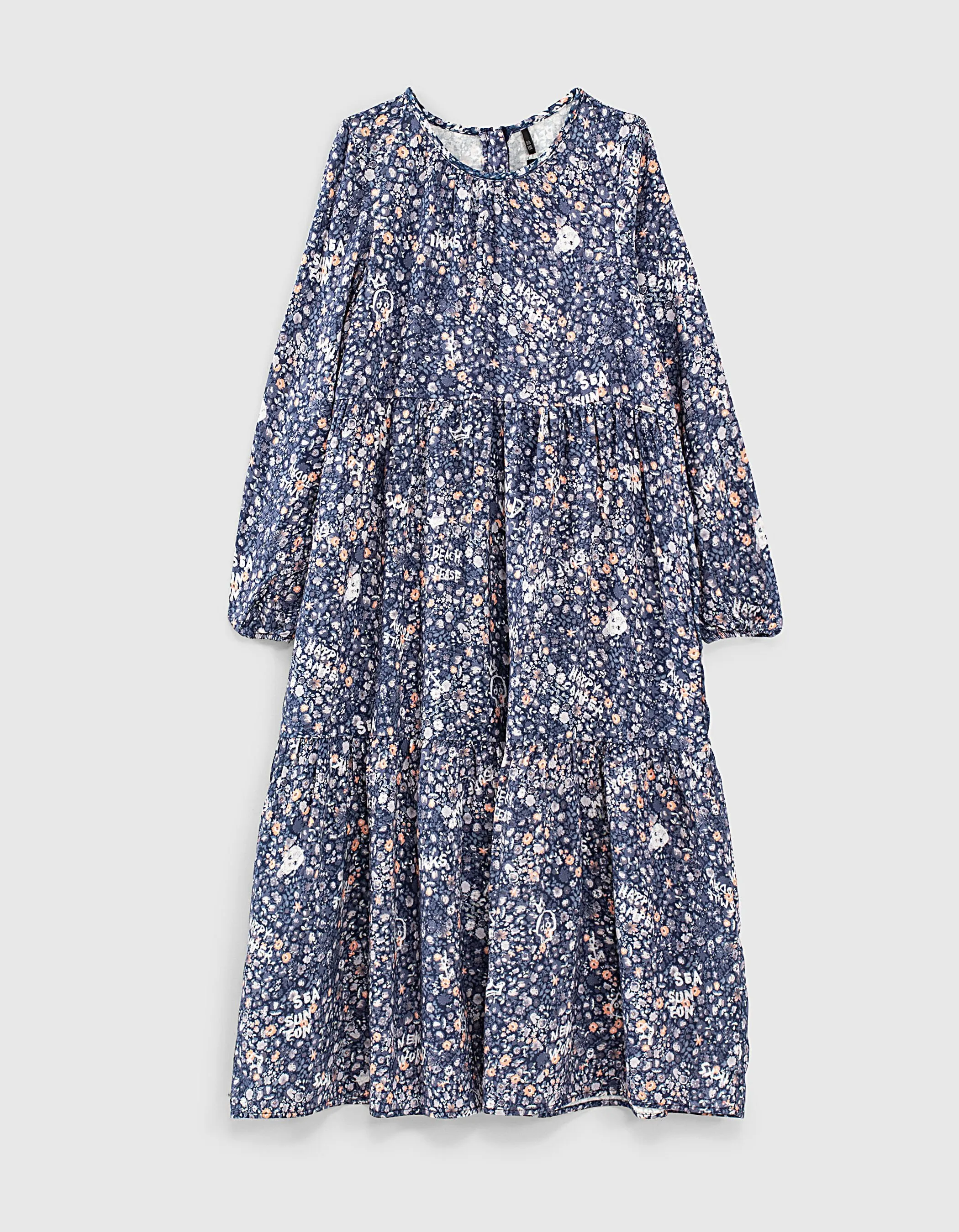 Robe longue navy Ecovero® à imprimé fleurs fille 