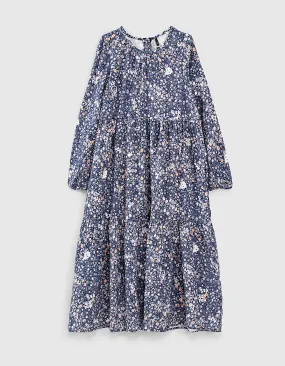 Robe longue navy Ecovero® à imprimé fleurs fille 